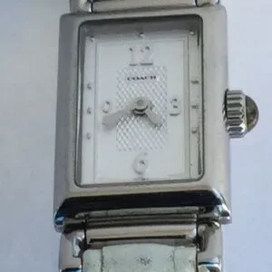 Coach | Accessories | Coach Rectangular Silver And White Watch | Poshmark